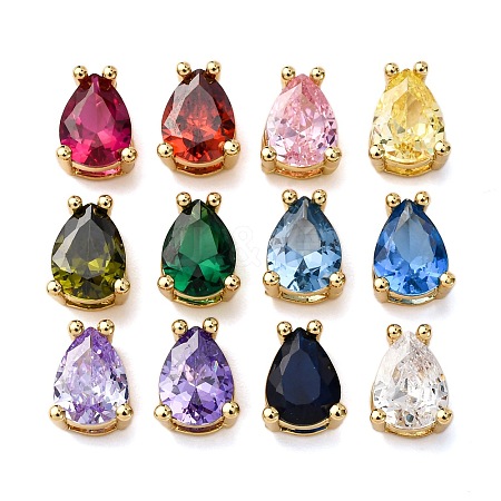 Teardrop Brass Micro Pave Cubic Zirconia Slide Charms KK-C119-16G-1