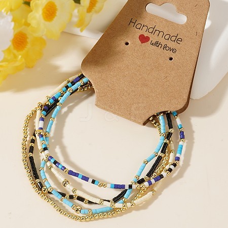 5Pcs Chic Handmade Rainbow Color Glass Seed Beaded Summer Stretch Bracelet Sets ZO8198-2-1