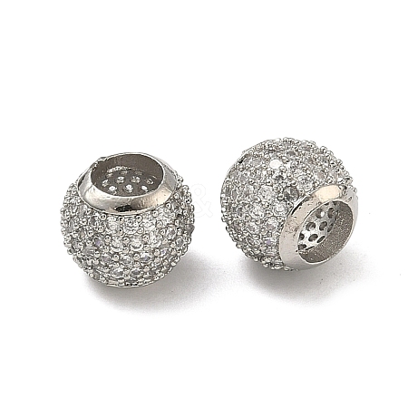 Barrel Brass Clear Cubic Zirconia European Beads KK-D228-16P-1