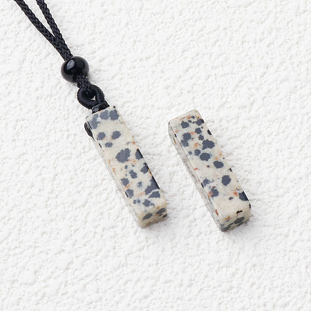 Natural Dalmatian Jasper Cuboid Pendant Black Cotton Cord Necklaces FS-WG3353C-03-1