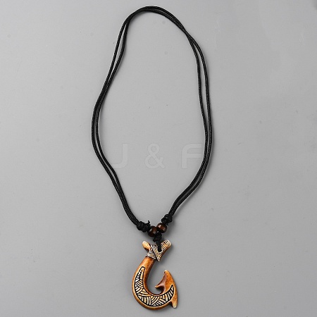 Resin Fishhook Pendant Necklaces NJEW-WH0023-12A-1