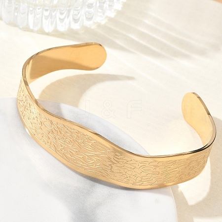 Abstract Pattern 304 Stainless Steel Cuff Bangles for Women BJEW-D466-04G-1
