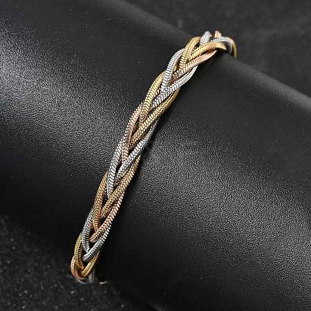 304 Stainless Steel Interlocking Herringbone Chain Bracelet for Women BJEW-K240-08A-M-1