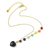 Chakra Natural Black Onyx(Dyed & Heated) Heart Pendant Brass Cable Chain Necklaces for Women NJEW-JN06267-02-3