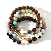 4Pcs Natural Tiger Eye & Amazonite & Obsidian Bracelet Sets EA6733-5