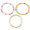 3Pcs Glass & Brass Bead Stretch Bracelets Sets PP8938-2