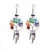 Natural & Synthetic Mixed Gemstone Chips Tree of Life with Alloy Feather Chandelier Earrings EJEW-JE05213-3