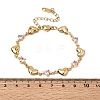 304 Stainless Steel Pave Pink Cubic Zirconia Heart Link Chain Bracelets SA-CBAF6AD-11G-5