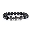 Round Natual Lava Rock Beaded Stretch Bracelets ED3000-3-1