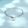 Tarnish Resistant Stainless Steel Blank Square Charm Bracelet with Paperclip Chains QF7872-2-1