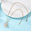 Brass Macrame Pouch Natural Rose Quartz Inside & 304 Stainless Steel Pendant Necklaces for Women NJEW-JN05607-02-2