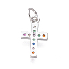 Brass Micro Pave Cubic Zirconia Tiny Cross Charms ZIRC-I032-64P-2