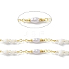 Brass Glass Bead Link Chains with ABS Imitation Pearl Beads CHS-P016-39G-04-2