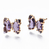 Cubic Zirconia Butterfly Stud Earrings with Glass KK-S365-003C-1