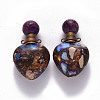 Heart Assembled Natural Bronzite and Synthetic Imperial Jasper Openable Perfume Bottle Pendants G-R484-01E-2