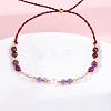 Faceted Round Natural Amethyst & Quartz Crystal Braided Bead Bracelets BJEW-F493-09G-05-4