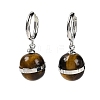 304 Stainless Steel & Natural Tiger Eye Round Hoop Earrings for Women EJEW-K281-22P-1