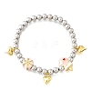 Brass Enamel Round Beads Charm Bracelets for Women BJEW-D317-11E-PG-4
