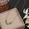 Brass Pave Cubic Zirconia Leaf V Shaped Pendant Necklaces for Women WG6C61B-01-1