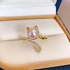 Cat Shape Natural Freshwater Pearl & Crystal Rhinestone Cuff Rings for Women FS-WGC5CB5-01-4