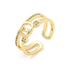 Letter Brass Micro Pave Clear Cubic Zirconia Open Cuff Rings RJEW-G309-30G-1