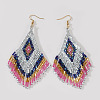 Elegant Handmade Glass Seed Beads Rhombus Tassel Dangle Earrings DT2421-3-1