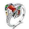 Brass Micro Pave Cubic Zirconia and Opal Finger Rings FS-WG9EA6B-09-1