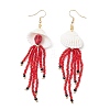 304 Stainless Steel Dyed Synthetic Turquoise & Natural Black Onyx & Glass Seed Beaded Dangle Earrings EJEW-MZ00530-01-3
