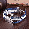 Zinc Alloy Believe & Wing & Infinity Leather Multi-strand Bracelets BJEW-BB15549-7