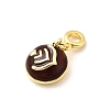 Brass Coconut Brown Enamel Flat Round with Heart European Dangle Charms KK-C113-05G-2
