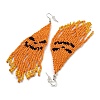 Boho Seed Bead Halloween Pumpkin Tassel Earrings EJEW-Q380-04E-2