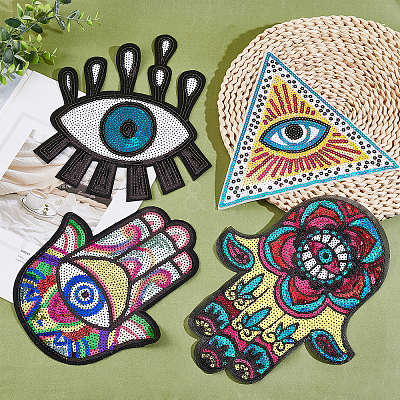 4Pcs 4 Style Computerized Embroidery Cloth Self Adhesive Sequins Patches DIY-AR0002-42-1