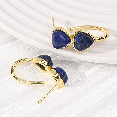 Valentine's Day Heart Natural Lapis Lazuli Stud Earrings EJEW-T053-01G-12-1