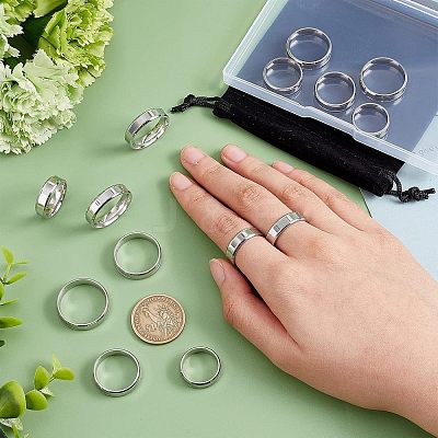 14Pcs 7 Size 201 Stainless Steel Plain Band Ring for Men Women RJEW-DC0001-06B-1