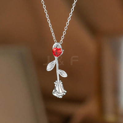 Valentine's Day Brass Pave Clear Cubic Zirconia Rose Flower Pendant 304 Stainless Steel Cable Chain Necklaces for Women WG1B5AB-03-1