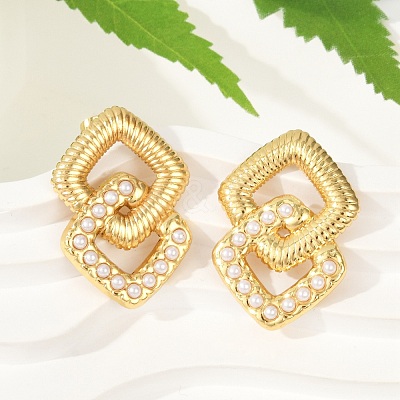304 Stainless Steel ABS Plastic Pearl Stud Earrings for Women EJEW-U046-10G-1