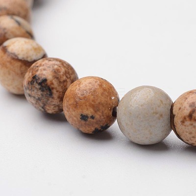 Round Natural Picture Jasper Stretch Bracelets BJEW-O117-03-1
