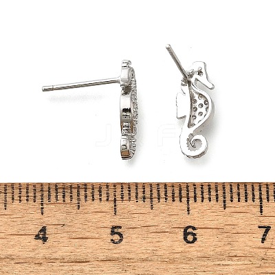 Sea Horse Brass Micro Pave Cubic Zirconia Ear Studs EJEW-D304-38P-1