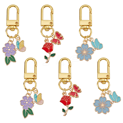 2 Sets Alloy Enamel Flower & Butterfly Pendant Decorations HJEW-WR0001-01-1