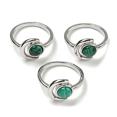Natural Malachite Adjustable Rings RJEW-K269-09P-07-1
