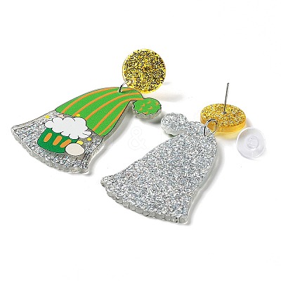Saint Patrick's Day Sparkling Acrylic Dangle Stud Earrings EJEW-P243-A04-1