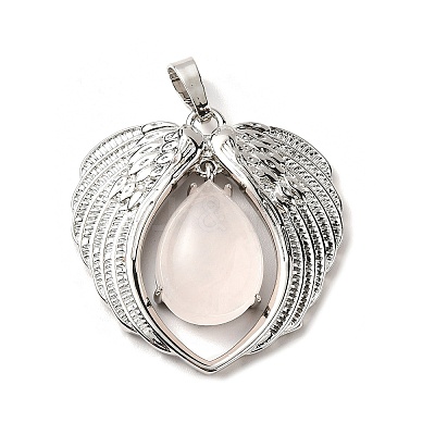 Natural Rose Quartz Teardrop Pendants KK-K331-02P-02-1