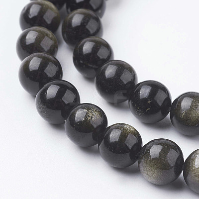 Natural Golden Sheen Obsidian Beads Strands X-G-C068-8mm-9-1
