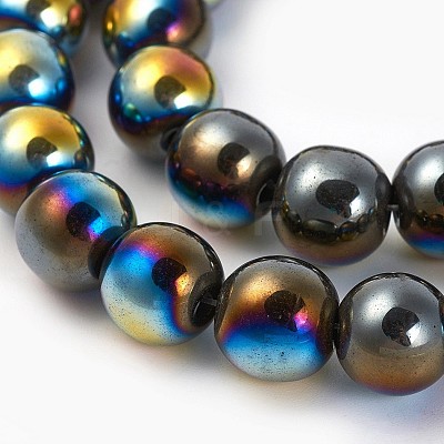 Electroplated Non-magnetic Synthetic Hematite Beads Strands G-P408-A-10mm-1