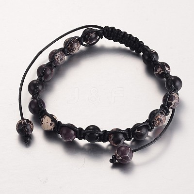 Round Natural Regalite/Imperial Jasper/Sea Sediment Jasper Braided Beaded Bracelets BJEW-PH00729-03-1