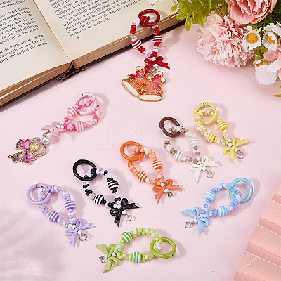 9Pcs 9 Colors Bowknot Acrylic Beads Pendant Decoration HJEW-SC0002-04-1