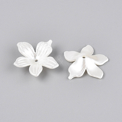 5-Petal ABS Plastic Imitation Pearl Acrylic Bead Caps OACR-ZX006-13-1