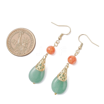 Natural Green Aventurine & Dyed Natural Malaysia Jade Dangle Earrings EJEW-JE06673-02-1