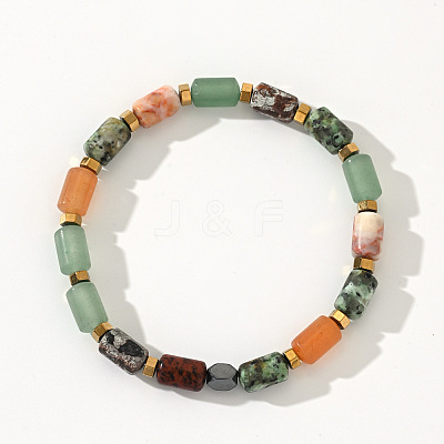 Column Natural African Turquoise(Jasper) & Red Aventurine & Flower Amazonite & Lava Rock Beads Stretch Bracelets for Men Women WC4994-1