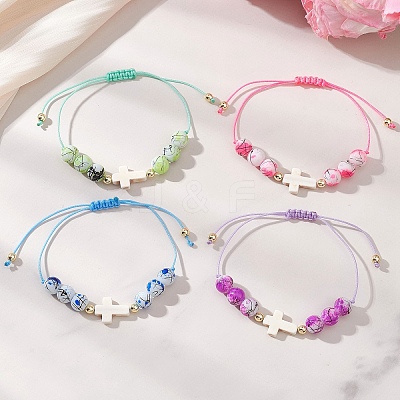 Adjustable Glass & Synthetic Turquoise & Non-magnetic Hematite Beads Braided Beaded Bracelets for Women BJEW-JB13579-1